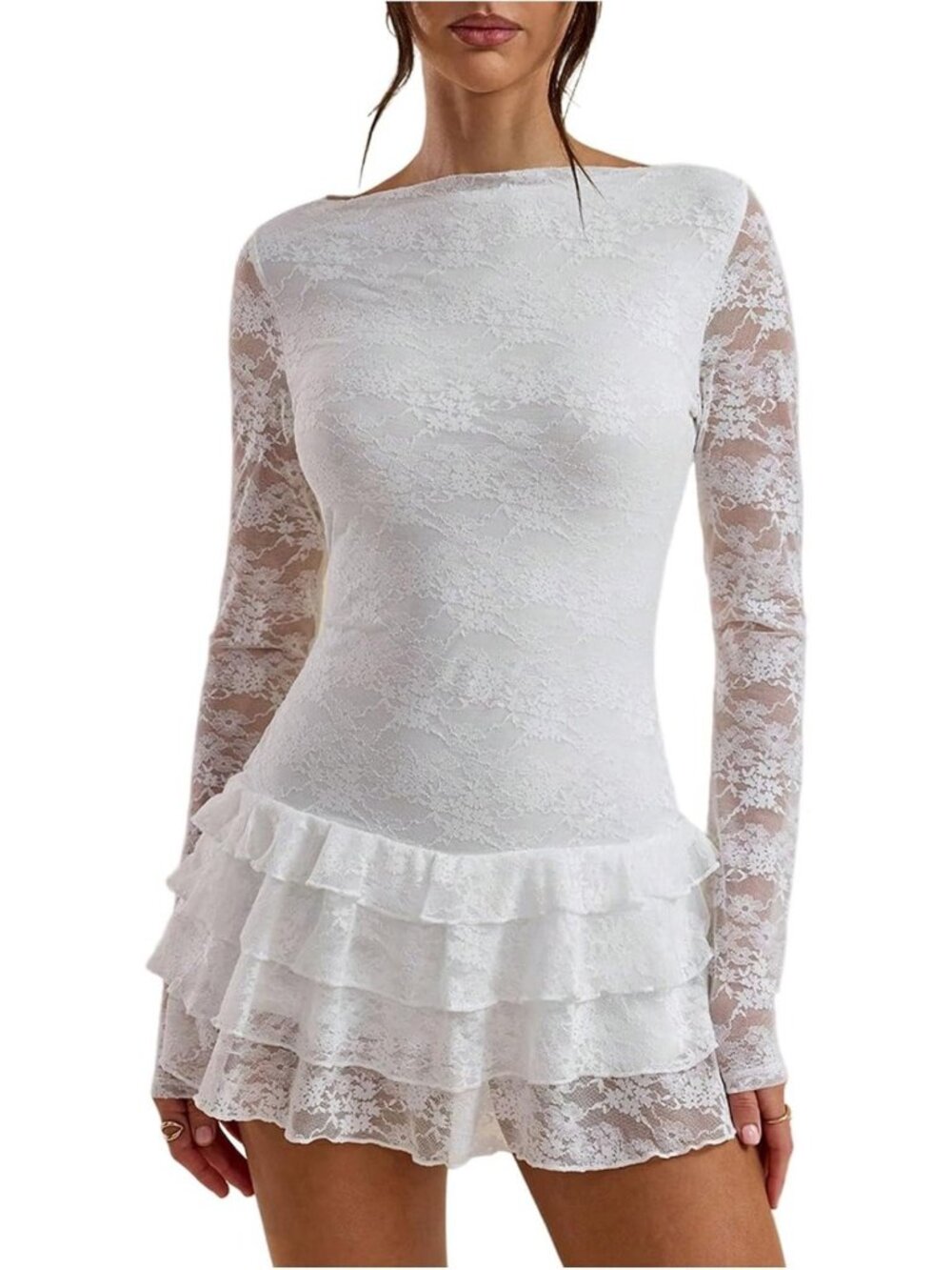 Floral Lace Long Sleeve Ruffle Mini Dress | Country Concert & Wedding Guest